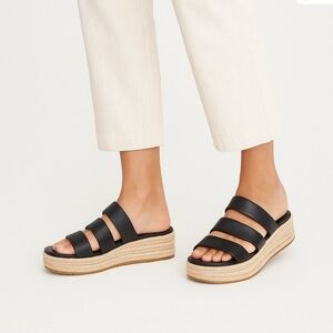 Eileen Fisher Mayla Black Tumbled Leather Espadrille